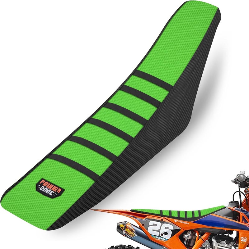 MCHMFG Universal Ribbed Dirt Bike Seat Cover - Gripper Soft Seat Cover for Most Dirt Pit Bike Motorcycle Black-Green - Image 1